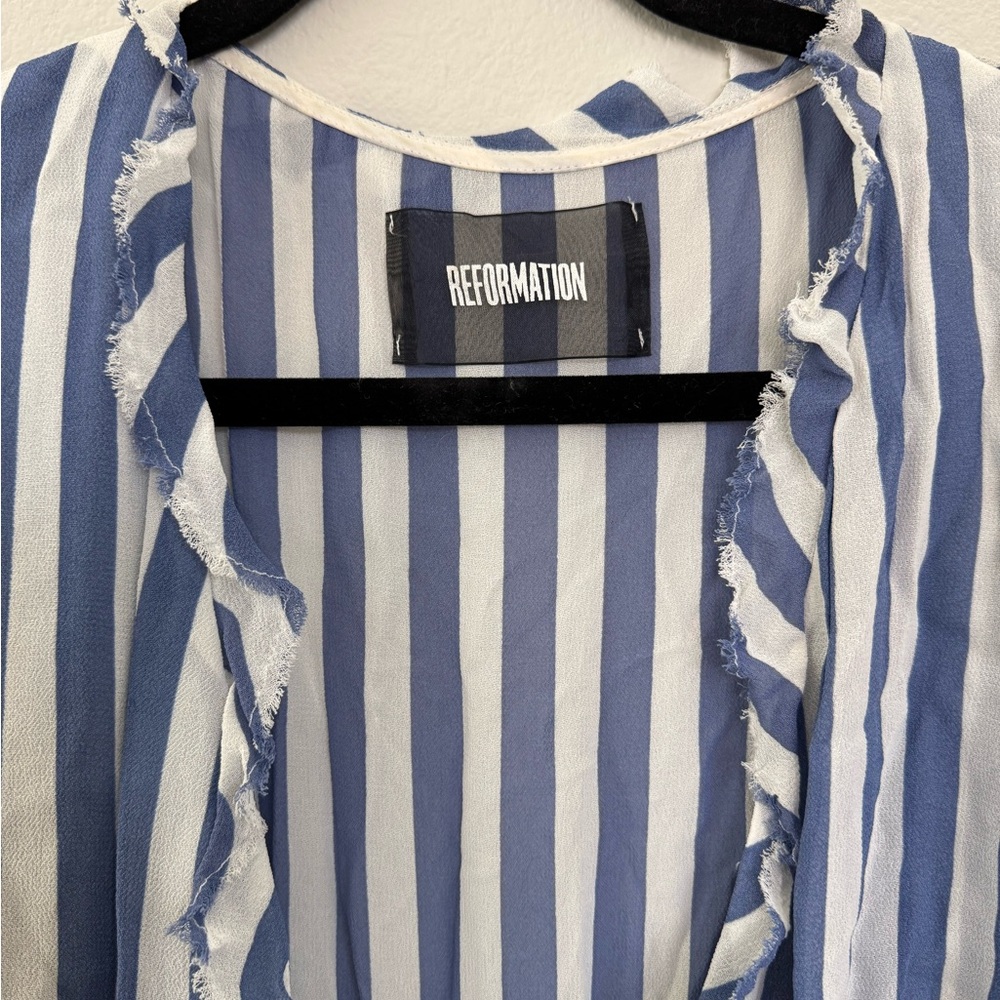 Reformation Blue and White Striped High-Low Wrap Dress - Picture 4 of 6